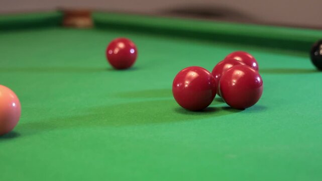 Snooker Break Close Up Red and Black Snooker Balls