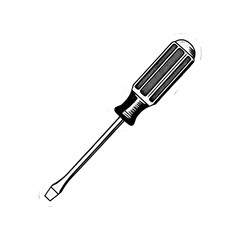 Fototapeta premium Vintage style flathead screwdriver with ergonomic grip, black and white illustration, tool for manual fastening, isolated graphic design, repair equipment.