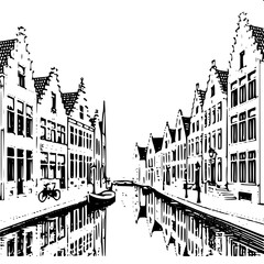 Obraz premium Minimalist line art of traditional Belgian stepped-gable houses