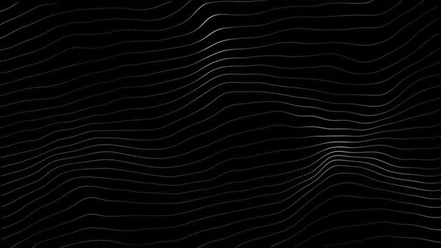 White Dotted Flowing Wave Lines Forming Abstract Pattern on Black Background