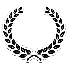 Obraz premium Black ink illustration of laurel wreath, victory crown, ancient symbol, circular design, textured leaves, style, isolated graphic element.