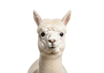 Naklejka premium Portrait of a cute white alpaca isolated on transparent background