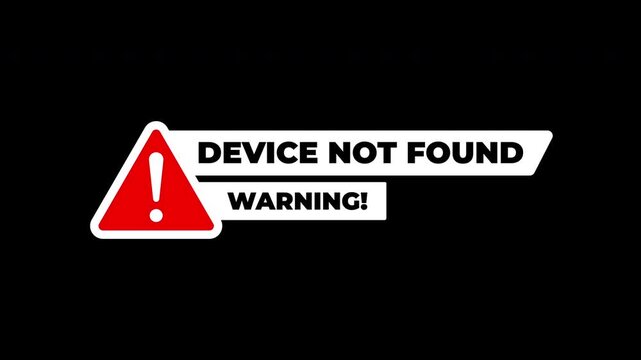 Device Not Found Warning Symbol Animation With Red Hazard Icon And Exclamation Mark For System Alert On Black