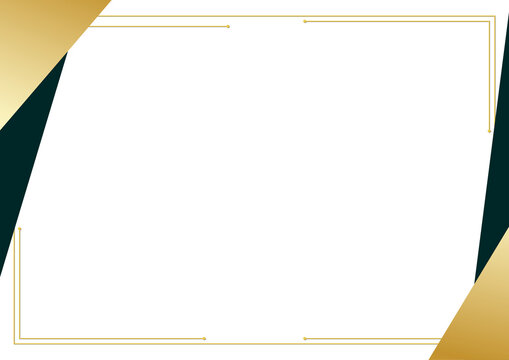 Elegant gold and dark green geometric certificate background frame with blank white space.