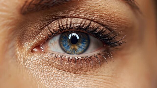 Elegant Macro Beauty Shot of Female Eye Iris Opening with Soft Warm Lighting