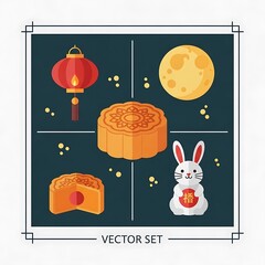Fototapeta premium Mid Autumn Festival Vector Icons.