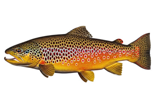 Brown trout fish with orange spots on side isolated on transparent background