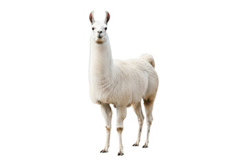 Fototapeta premium White llama standing and looking forward, isolated on transparent background