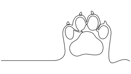 Continuous one line drawing Paw print, animal footprint, line art icon, pet symbol, minimalist design © ANJALI