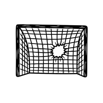 Vector Pinocut Soccer goal: A drawing of a soccer goal with a hole in the net.