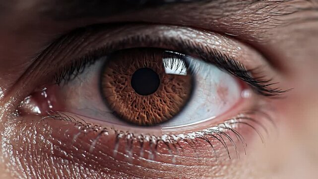 Title: Hyper-Realistic Macro Human Eye Iris Dilation with Detailed Fibers and Cinematic Lighting