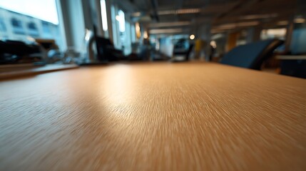 Empty tabletop as the main subject symbolizing readiness for productivity, background with subtle office environment fading into soft depth, balanced lighting with gentle highlights creating a focused
