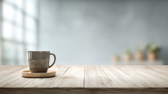 Empty tabletop as the main subject tailored for brand presentation, softly layered background with bright neutral tones, diffused lighting creating a soft commercial glow, slight low-angle shot with a