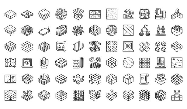 A collection of various 3D isometric icons and symbols in a vector graphic design