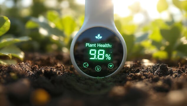 Smart agricultural sensor providing real-time plant health data directly from fertile soil in a garden