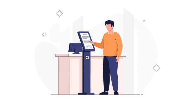 Man Using Self-Service Kiosk for Information or Transaction