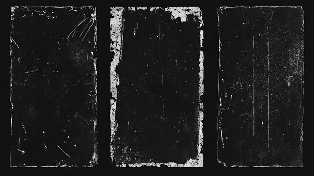Distressed black grain texture set with grunge scratches overlay