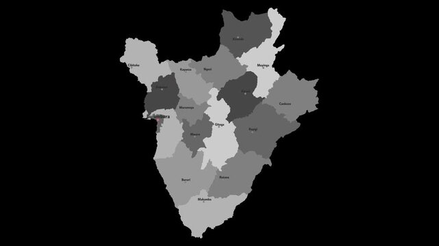 Vector map of Burundi with names of cities and with borders city