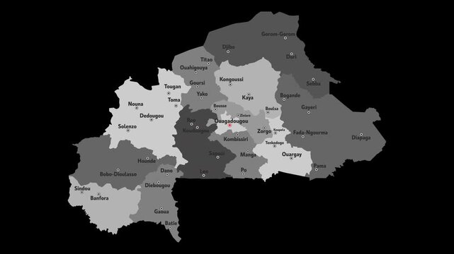Vector map of Burkina Faso with names of cities and with borders city