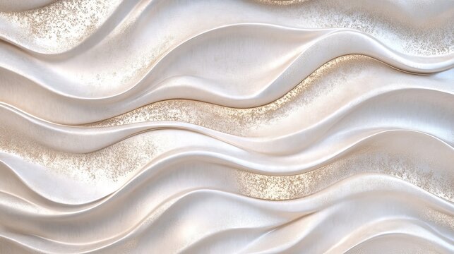 Seamless wavy white and gold texture with subtle pearl hints for elegant backgrounds