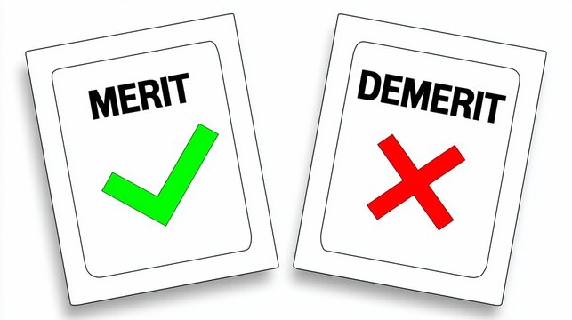 Merit and Demerit evaluation cards with symbols