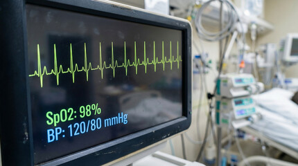 Fototapeta premium A monitor shows a patient's oxygen saturation at 89%