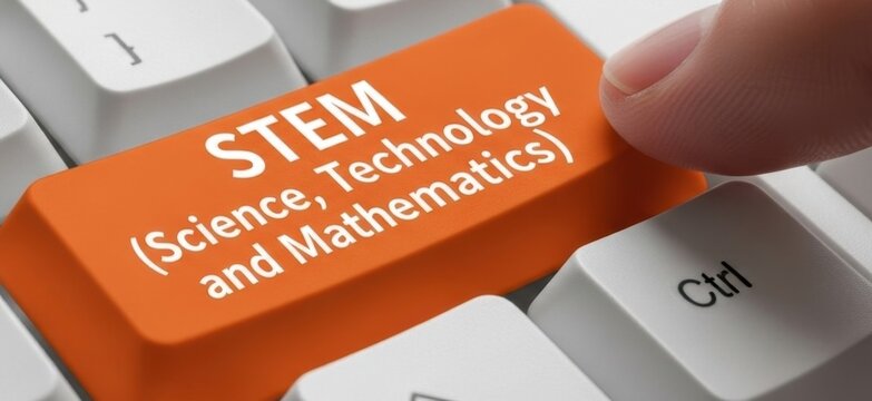 STEM education concept, science technology mathematics keyboard key, educational background
