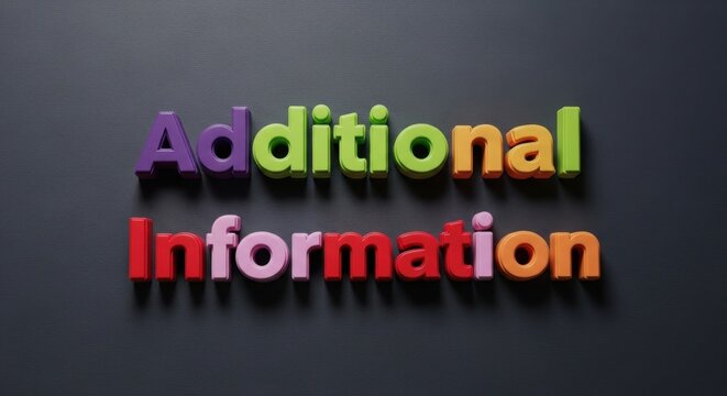 3D text, colorful letters, additional information, multicolored words, 3D words
