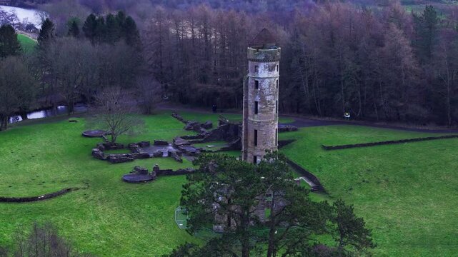 Aerial, Historic Castle Ruins, Parkland Landscapes, Eglinton Kilwinning