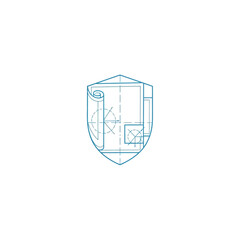 Fototapeta premium blue architectural shield shaped blueprint.
