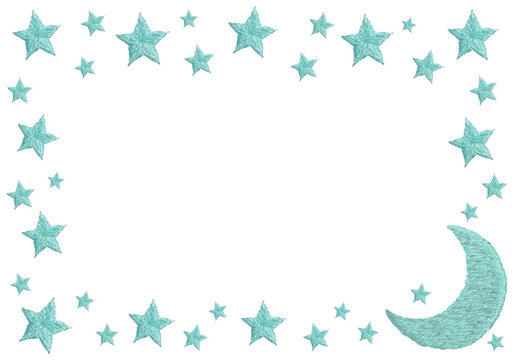 手刺繍の星と月の上下横フレーム