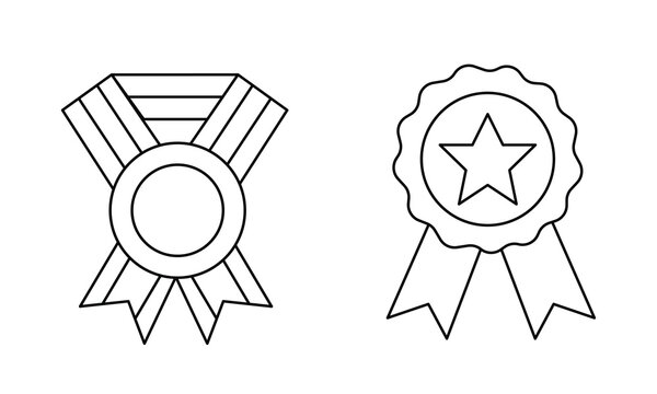 Quality guarantee medal and premium award badge with star and ribbon for certification design.Editable stroke, Vector illustration, Line art Icon, Symbols.