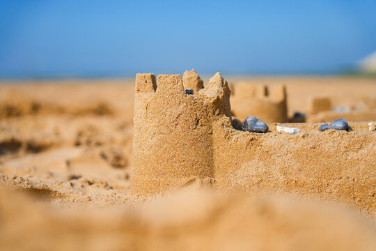 A detailed sandcastle on Escalles beach on the Opal Coast, Pas-de-Calais, France