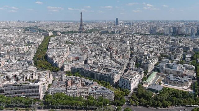 Aerial view of Paris, city skyline with iconic Eiffel Tower, France, Europe