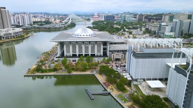 Aerial view of Tuanku Sultan Mizan Zainal Abidin Mosque, Putrajaya, Malaysia. Also known as Masjid Besi.