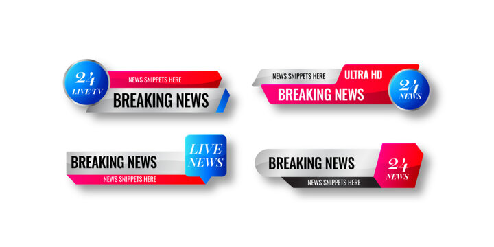 Breaking news banner design lower third template modern television broadcast alert strip with headline graphics media channel overlay urgent news concept