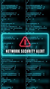network security alert warning hacked mobile phone screen. Error signal loop. Virus code and software hack concept. Cyber security. Vertical video footage