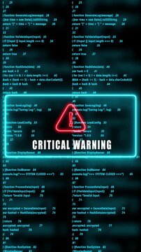 CRITICAL warning hacked mobile phone screen. Error signal loop. Virus code and software hack concept. Cyber security. Vertical video footage