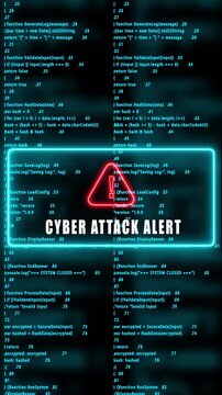 CYBER ATTACK ALERT warning hacked mobile phone screen. Error signal loop. Virus code and software hack concept. Cyber security. Vertical video footage