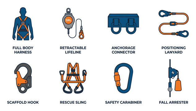 Essential Fall Protection Equipment Collection: Harness, Lanyard, Anchor, and Arresters