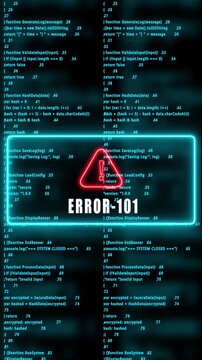 ERROB-101 warning hacked mobile phone screen. Error signal loop. Virus code and software hack concept. Cyber security. Vertical video footage