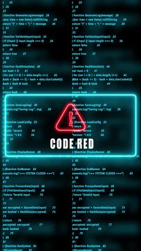 CODE RED warning hacked mobile phone screen. Error signal loop. Virus code and software hack concept. Cyber security. Vertical video footage