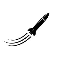 Obraz premium A sleek black silhouette icon of a rocket launching with a dynamic trail. Perfect for themes related to space exploration, technology, science, military, or startup concepts.