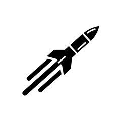 Obraz premium Black vector icon of a rocket launching with speed trails, symbolizing startup, innovation, speed, and success. Ideal for web design, apps, and technology themes.