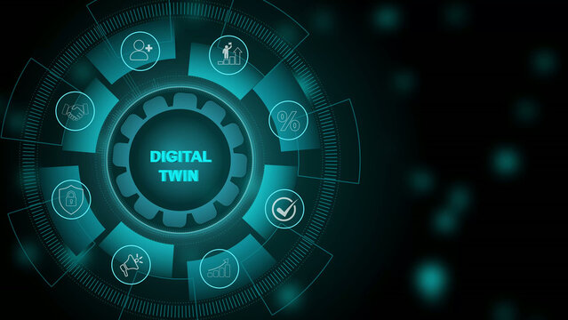 Digital twin industrial technology and manufacturing automation technology. new business concept. Motion graphics of icon symbol background