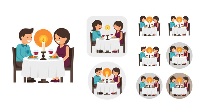 Couple Enjoying Romantic Candlelight Dinner at Restaurant Table