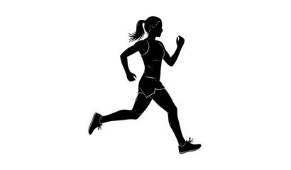 Obraz premium Running woman silhouette vector with female runner in mid stride isolated on white background
