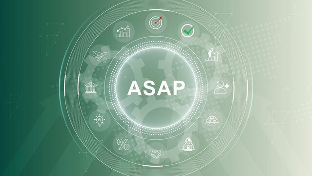 ASAP Efficient Processes and Quick Action,As Soon As Possible: Business Operations Concept,Rapid Execution and Project Management Network. 3d Motion graphics of technology icon interface