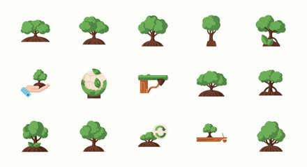 Diverse Tree Icons and Growth Concepts - Nature and Ecology Collection © Roti
