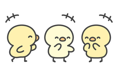 楽しく盛り上がって会話するひよこ3人の手描きイラスト　笑顔・交流・コミュニケーション・ポジティブ © Nitomaru